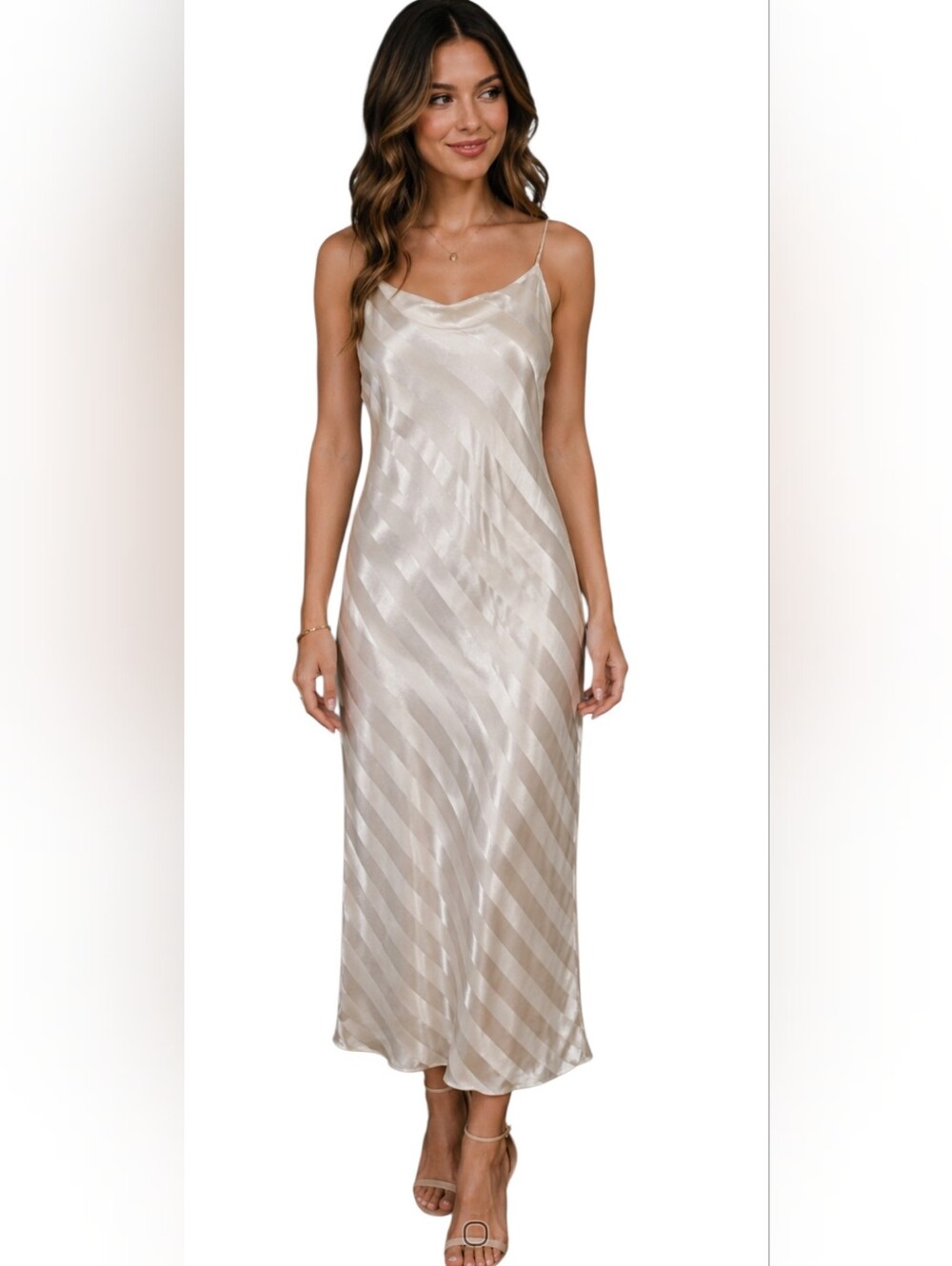Vintage Victoria's Secret NWT Satin Bias Slip Dress Ivory Stripe M Deadstock
